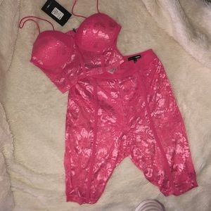 Fashion Nova Hot Pink Lace biker short set